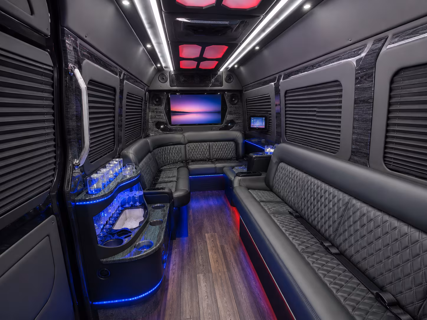 bentonville 25 passenger party bus inside